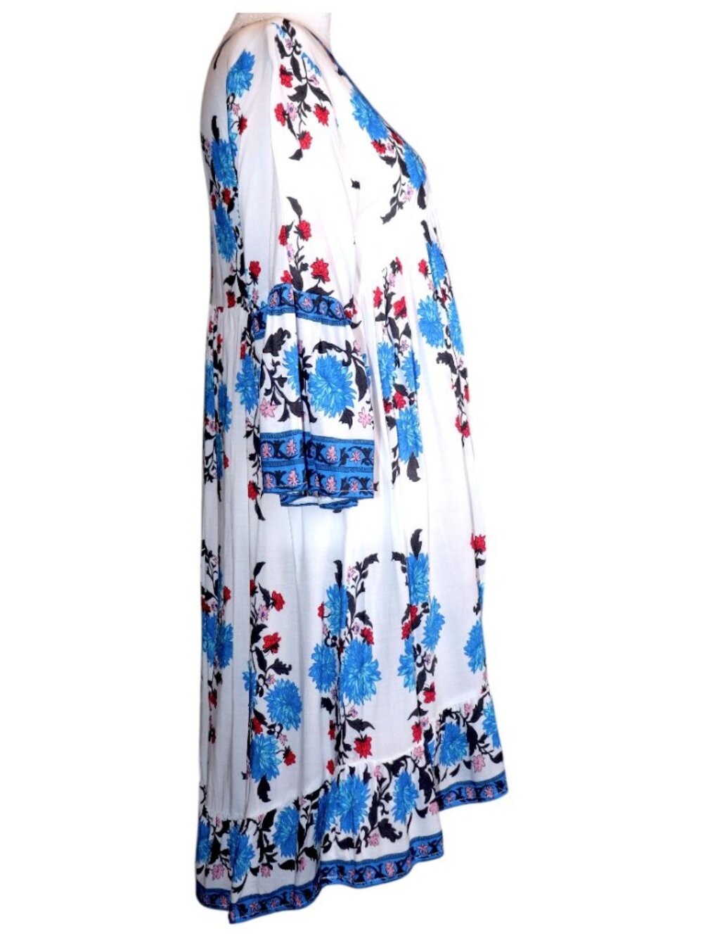 Kate C. White Floral Print V-Neck 3/4 Sleeve Hi-Low Tunic Dress Size M GUC - Picture 7 of 9